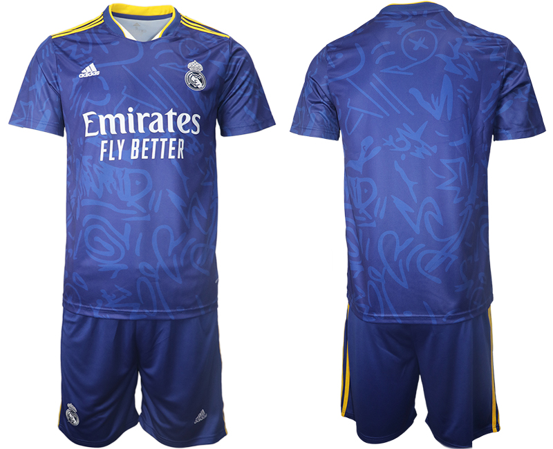 Men 2021-2022 Club Real Madrid away blue blank Soccer Jersey